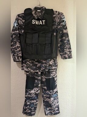 Kids' Tactical SWAT Costume Set - Black & Gray Digital Camo SIZE XL